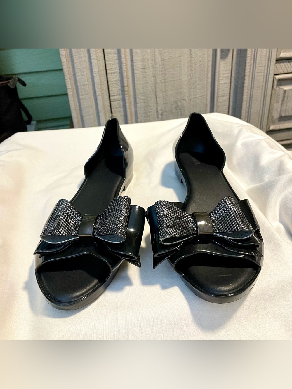 *NWOT* MELISSA UltraGirl Bow Detail Jelly Flats -Women’s Size 10 -Slip On -Black